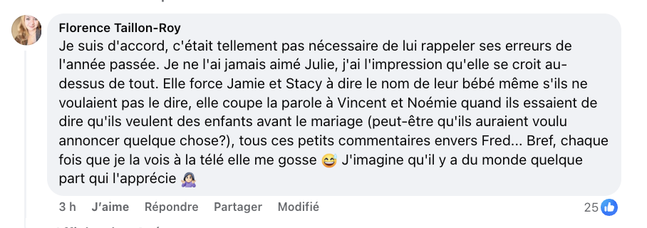 Les propos de Julie Snyder à la finale d'Occupation Double ne passent pas auprès des fans, malaise sur le Web