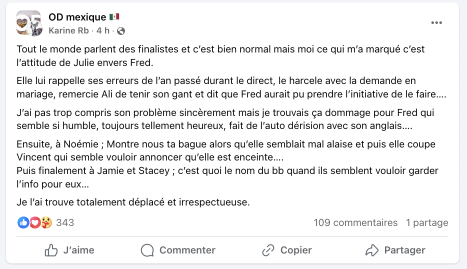 Les propos de Julie Snyder à la finale d'Occupation Double ne passent pas auprès des fans, malaise sur le Web