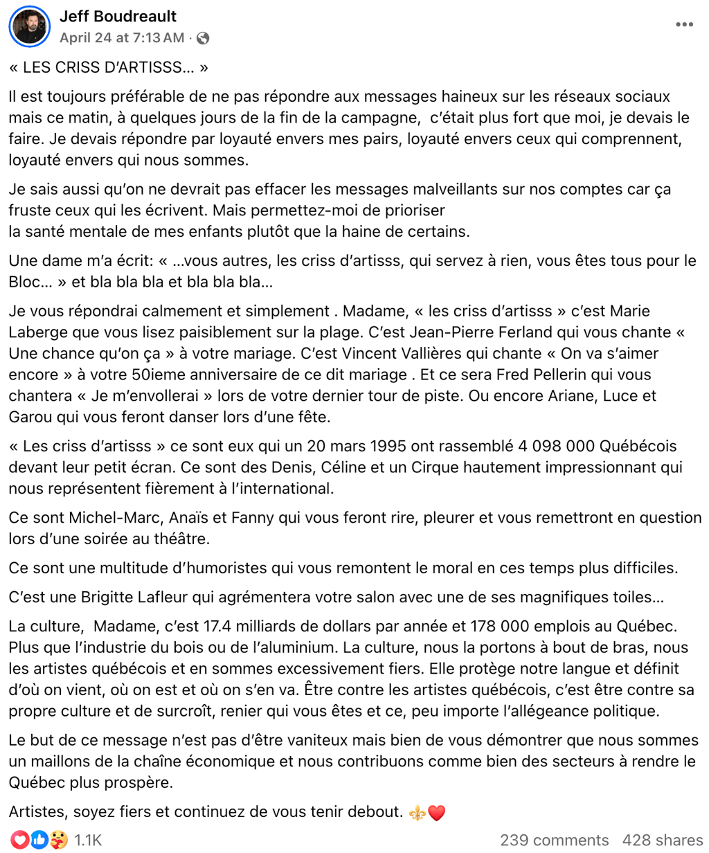 Jeff Boudreault surprend tout le monde avec une annonce au lendemain des élections