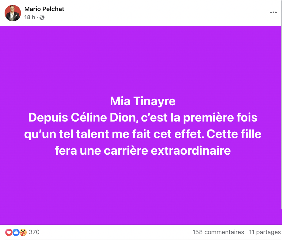 «Depuis Céline Dion, c'est la 1re fois...» Mario Pelchat n'en revient pas du talent de Mia Tinayre de Star Académie