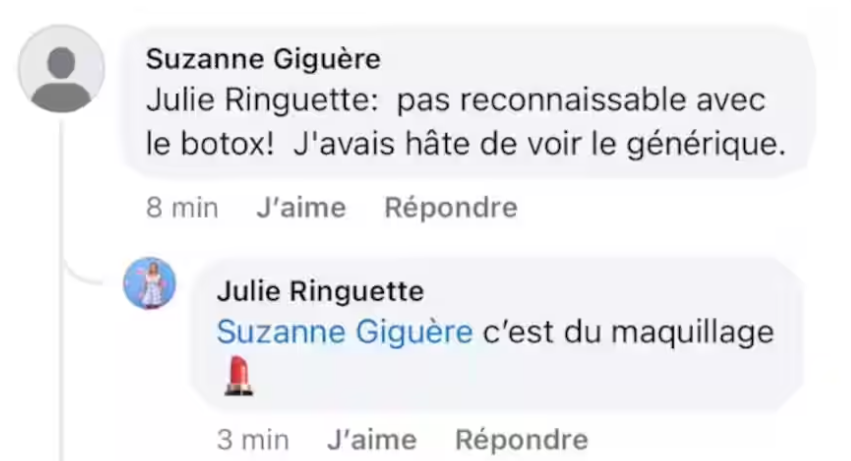 Julie Ringuette responds to an internet user about her physical appearance