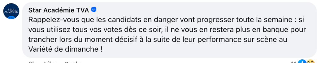 Un commentaire revient souvent après le lancement des votes de Star Académie ce mardi