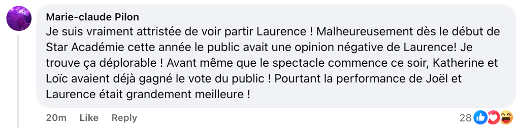 Les fans de Star Académie n'en reviennent pas de l'élimination de Laurence 