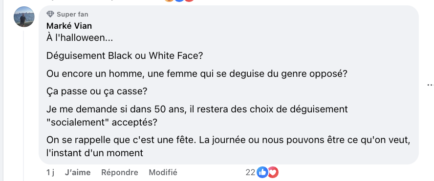 Le déguisement d'Halloween de Mathieu Joseph suscite énormément de réactions, après la récente controverse