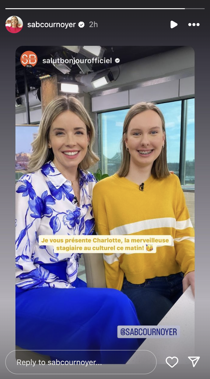 Sabrina Cournoyer de Salut Bonjour partage une adorable photo avec une invitée spéciale sur le plateau