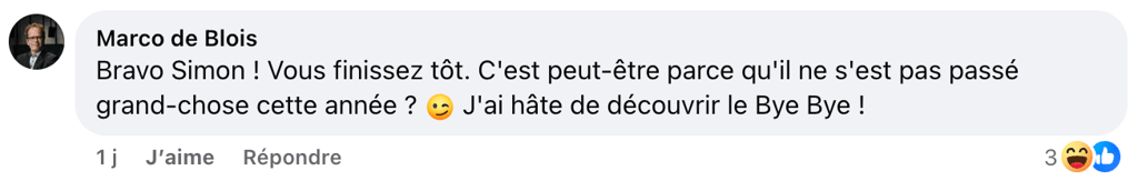 Simon-Olivier Fecteau annonce que le tournage du Bye Bye est maintenant terminé