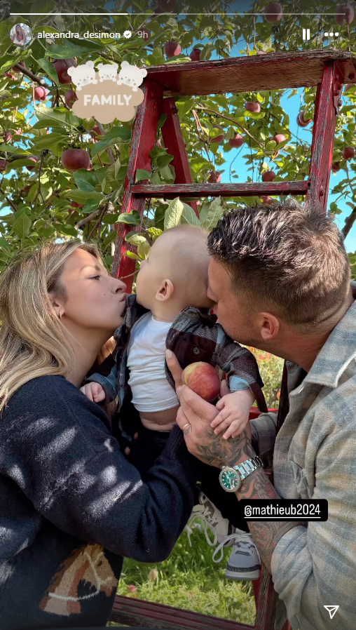 Mathieu Baron et Alexandra De Simon s'offrent une belle sortie aux pommes en famille