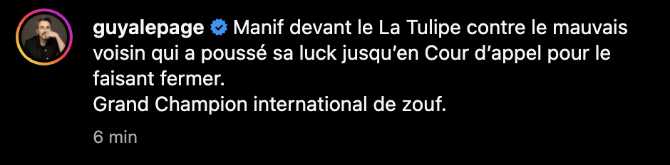 Immense et très bruyante manifestation devant le La Tulipe pour protester contre le voisin 