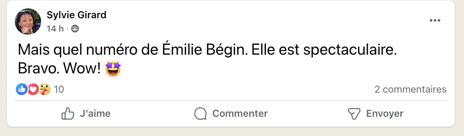 Émily Bégin a servi une véritable leçon aux Académiciens avec son numéro de dimanche soir à Star Académie