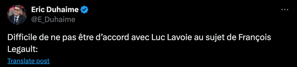 «Quand est-ce qu'on le sacre dehors?» Luc Lavoie ramasse François Legault en direct à la télé