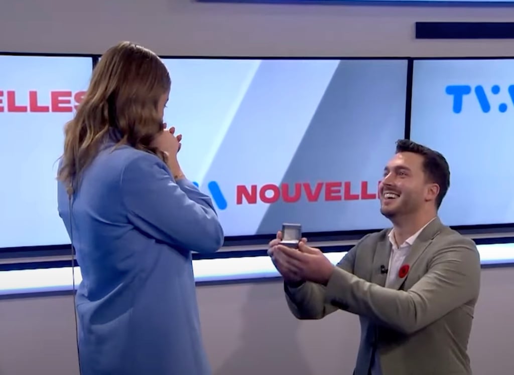 Une cheffe d'antenne de TVA Nouvelles se fait demander en mariage en direct à la télé.