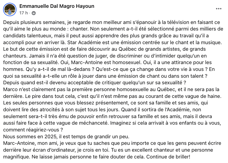 Vague de commentaires déplacés suite à l'élimination de Marc-Antoine à Star Académie