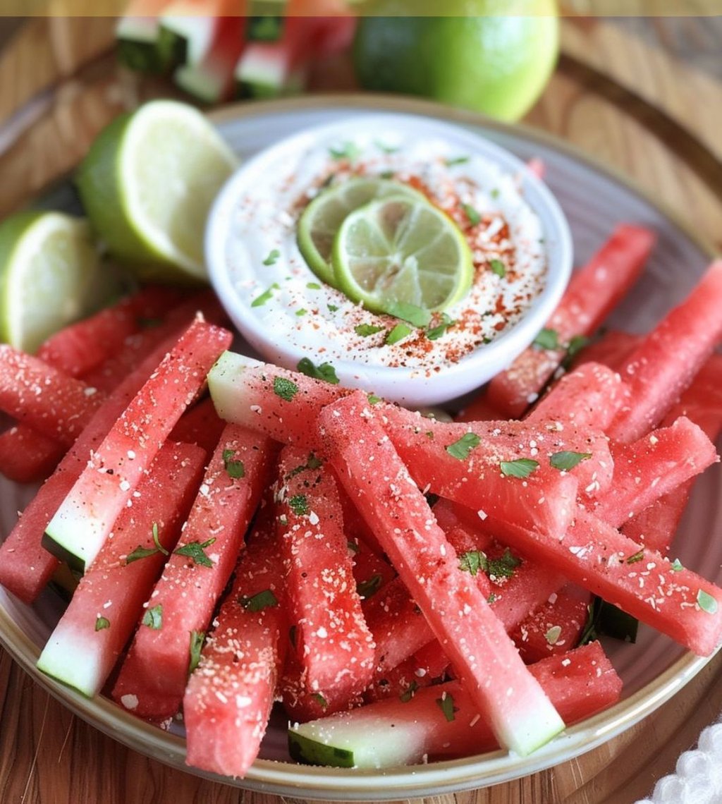 Collation santé: les frites de melon d'eau et leur trempette lime-coco