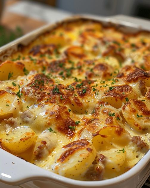 Casserole crémeuse de saucisses et de pommes de terre 