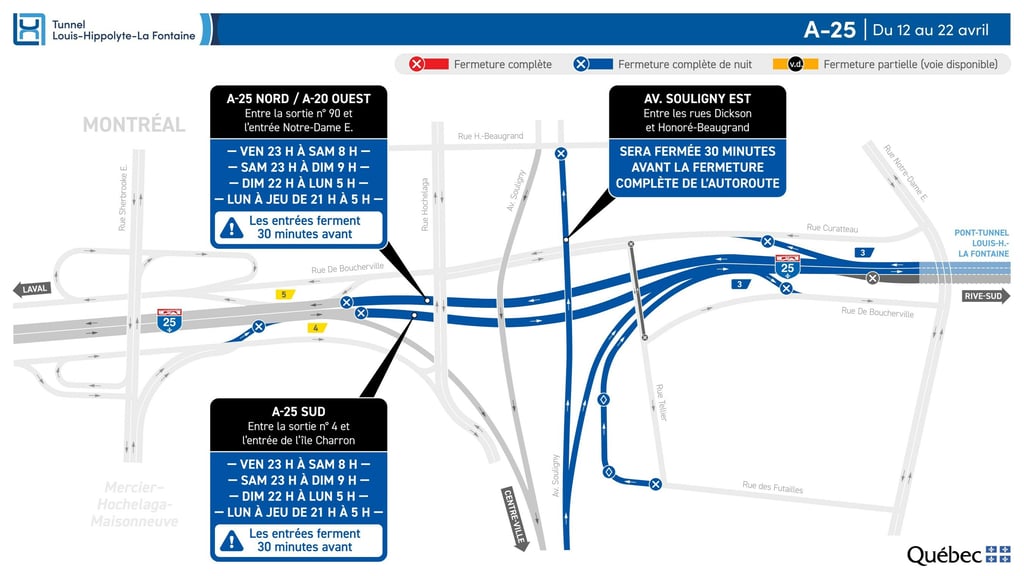 Des entraves majeures sur le réseau routier partout au Québec vont commencer le 5 avril.