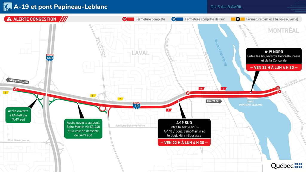 Des entraves majeures sur le réseau routier partout au Québec vont commencer le 5 avril.