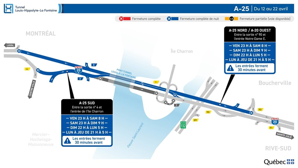 Des entraves majeures sur le réseau routier partout au Québec vont commencer le 5 avril.