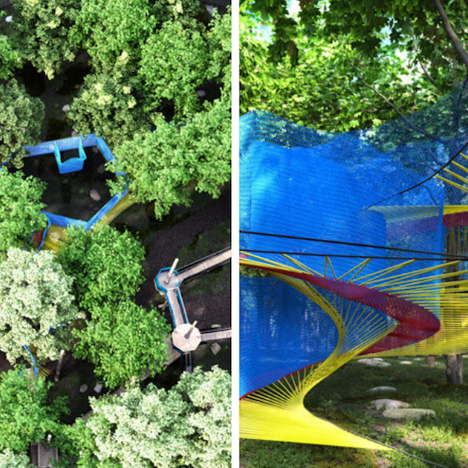 Un parcours de de trampolines suspendus dans les arbres  à moins de 30 minutes de Montréal