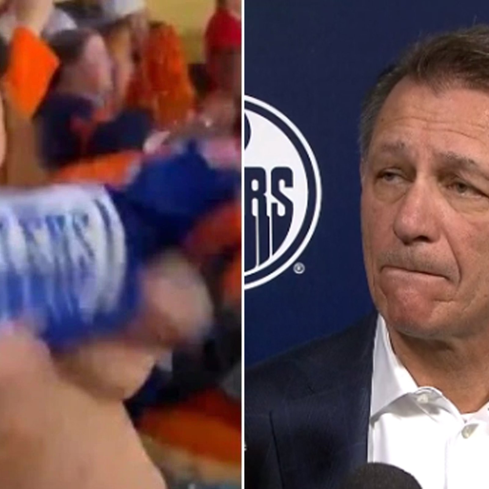 Oilers GM Ken Holland reacts to fan who flashed the crowd in Edmonton!