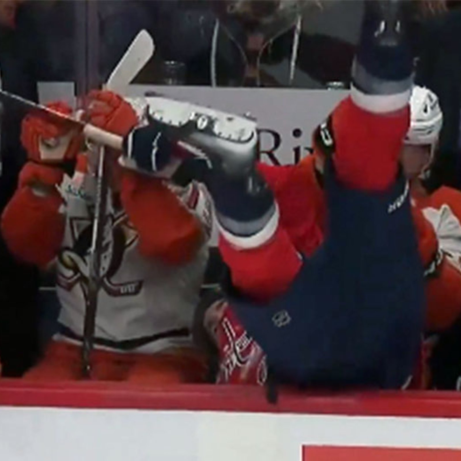 Tom Wilson gets absolutely leveled, goes upside down into the Ducks' bench