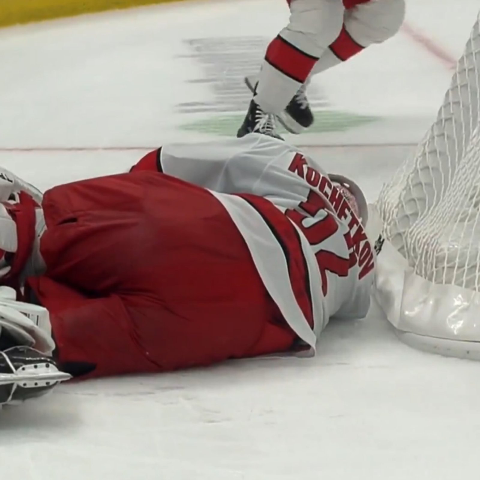 Fan angle shows Pyotr Kochetkov was knocked out cold by his own teammate.