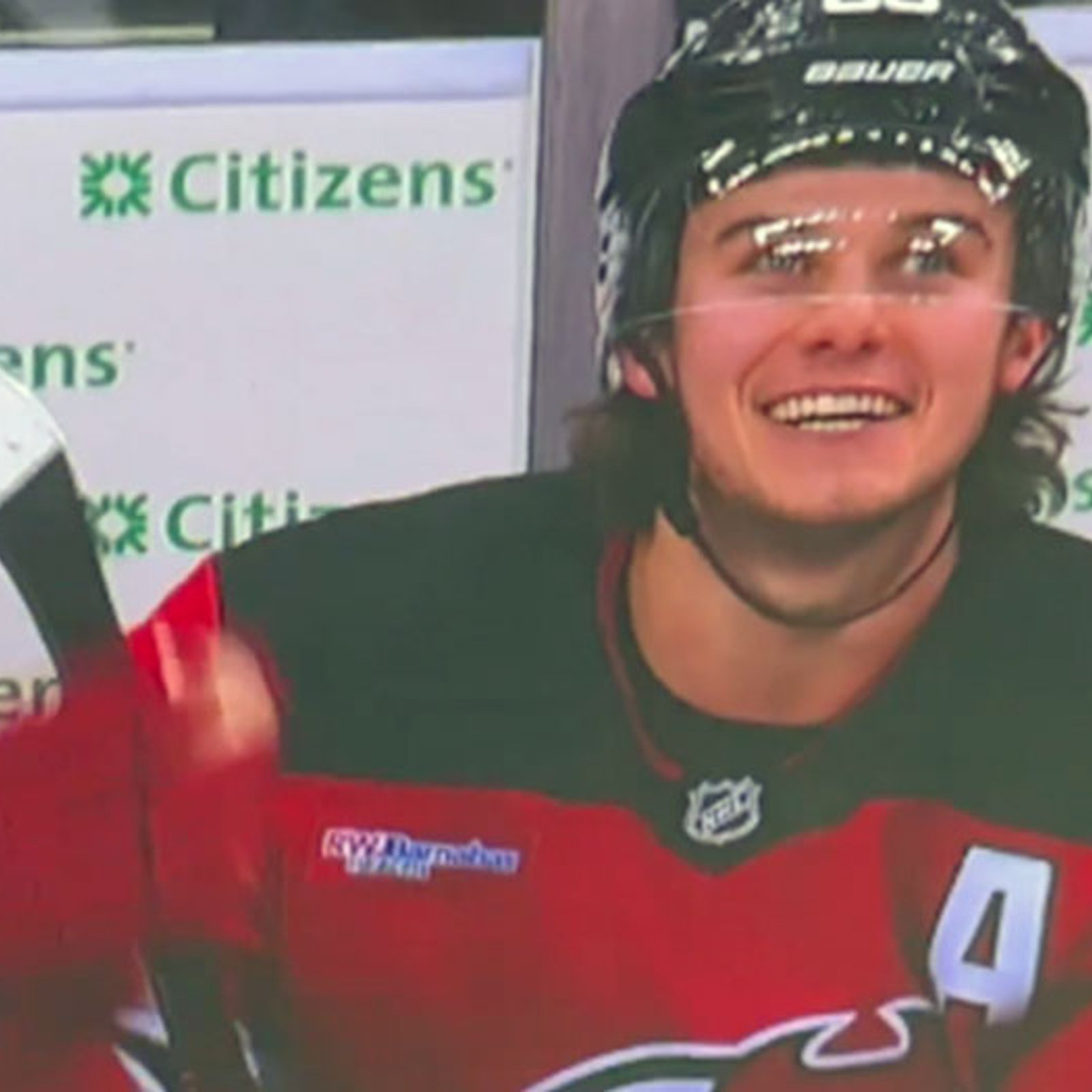 Devils jumbo-screen mocks Rangers' fans and cameras catch Jack Hughes laughing out loud