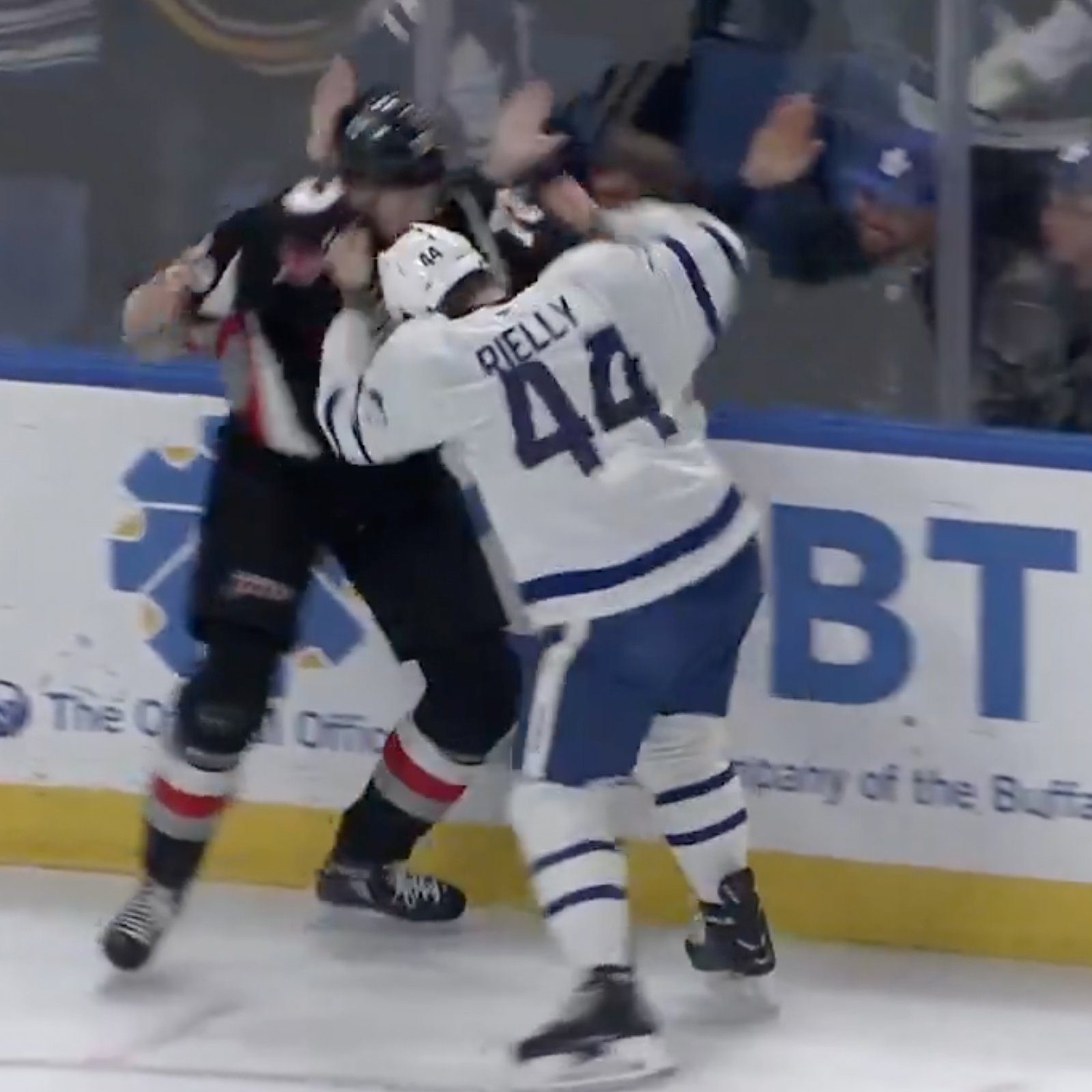 Morgan Rielly jumps Tage Thompson for rocking Auston Matthews!