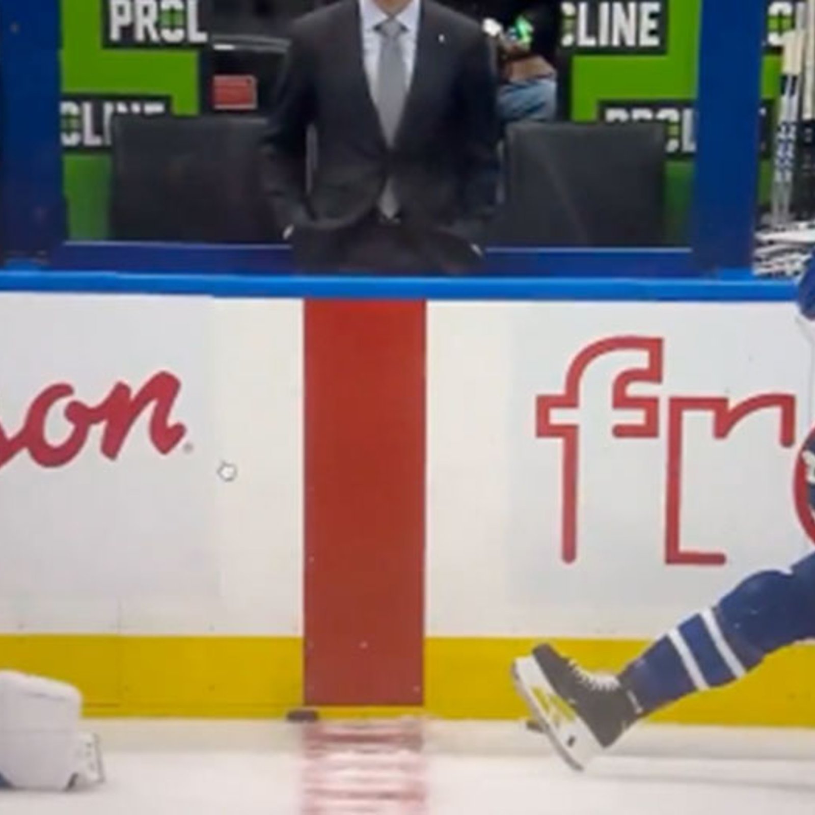 Things get interesting in warmup after Andrei Vasilevsky sprays Morgan Rielly with snow