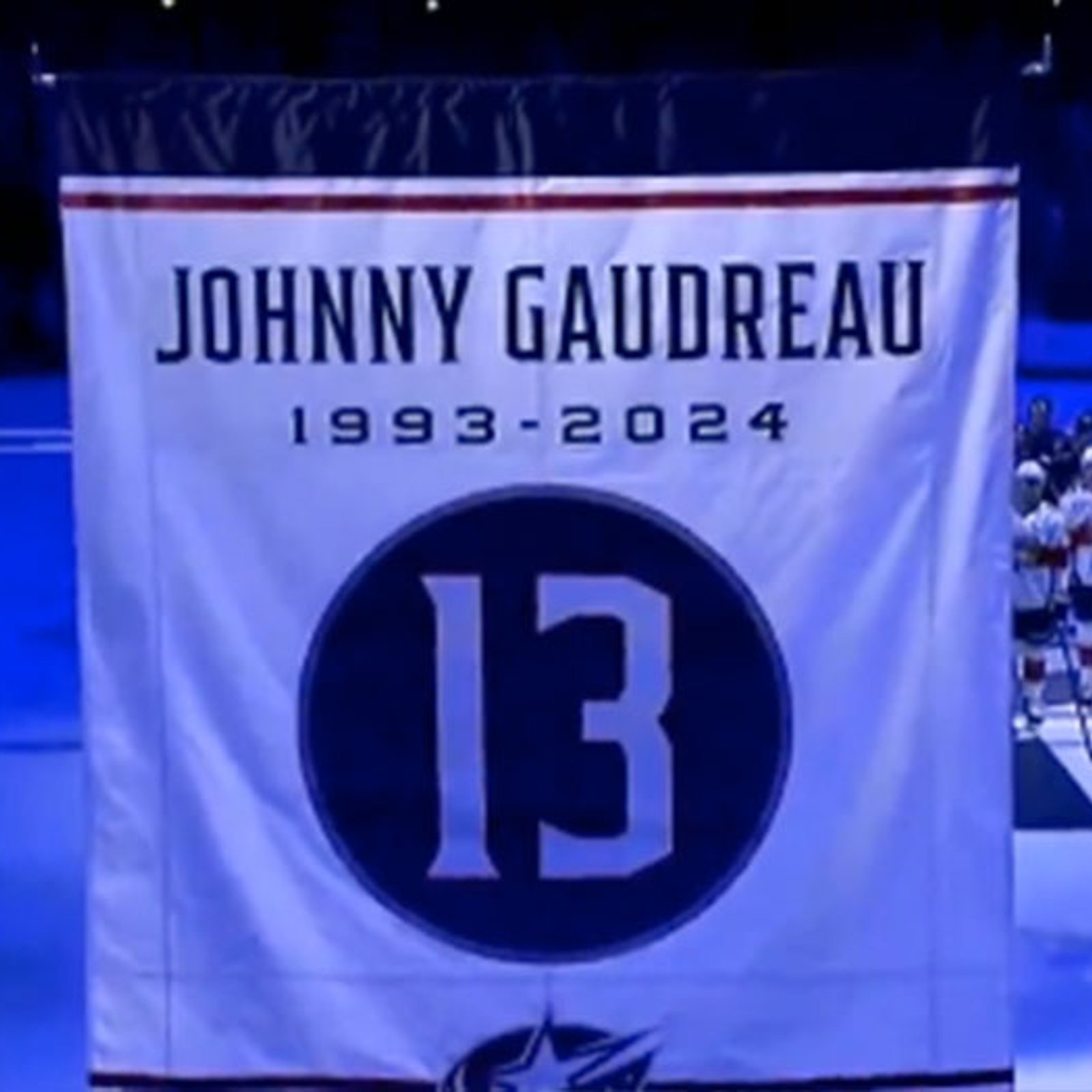 Blue Jackets raise Johnny Gaudreau's #13 to the rafters in front of his wife, children, parents and siblings