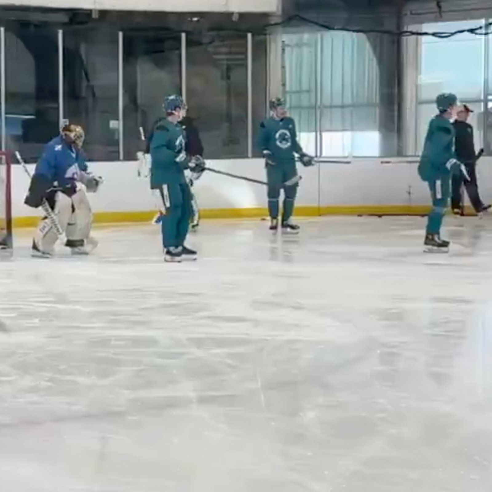 65-year-old goalie takes part in Sharks’ practice!