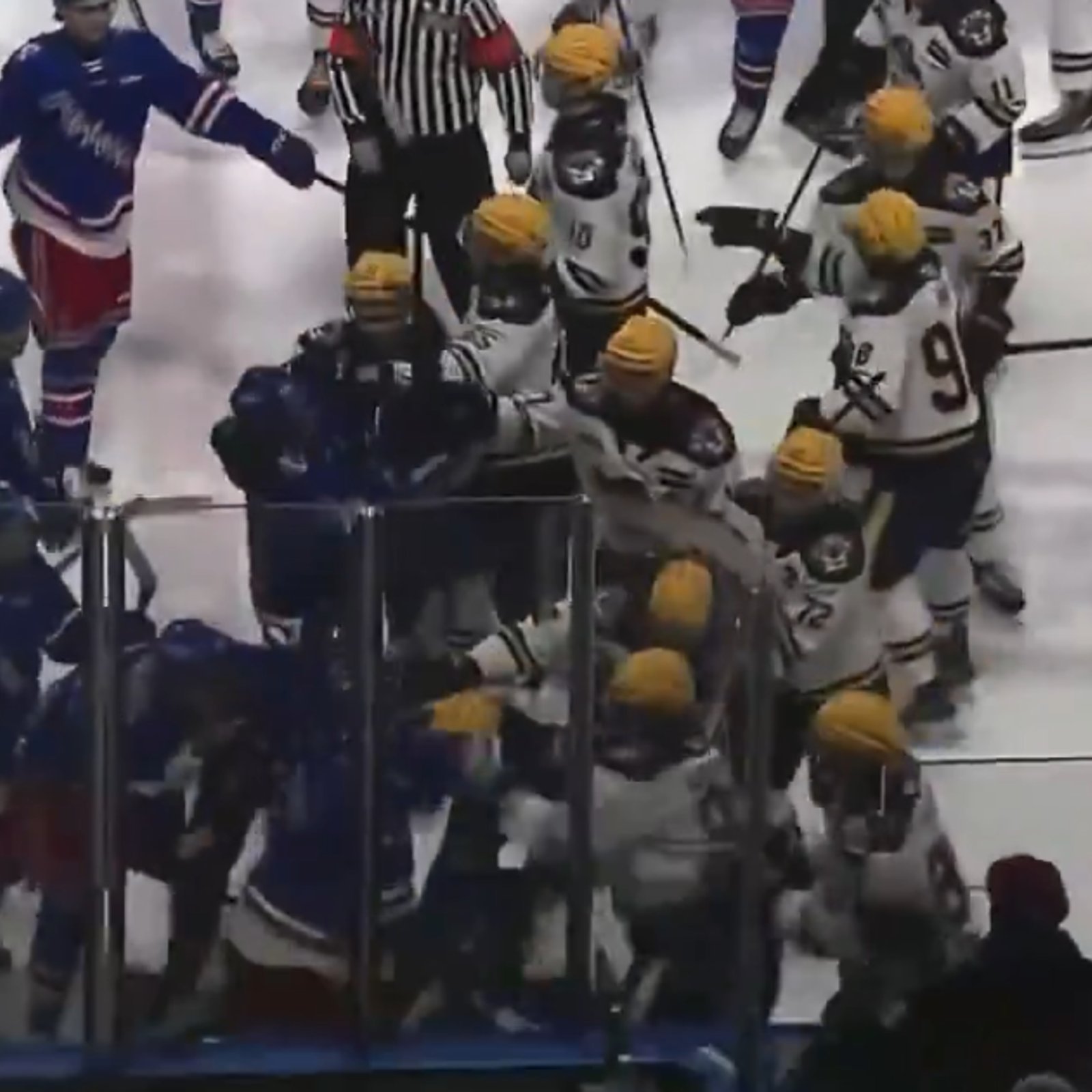 Sucker punch leads to an ugly brawl in the Ontario Hockey League.