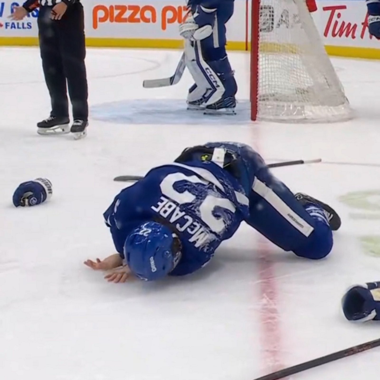 Jake McCabe hurt bad after fight with Garnet Hathaway.