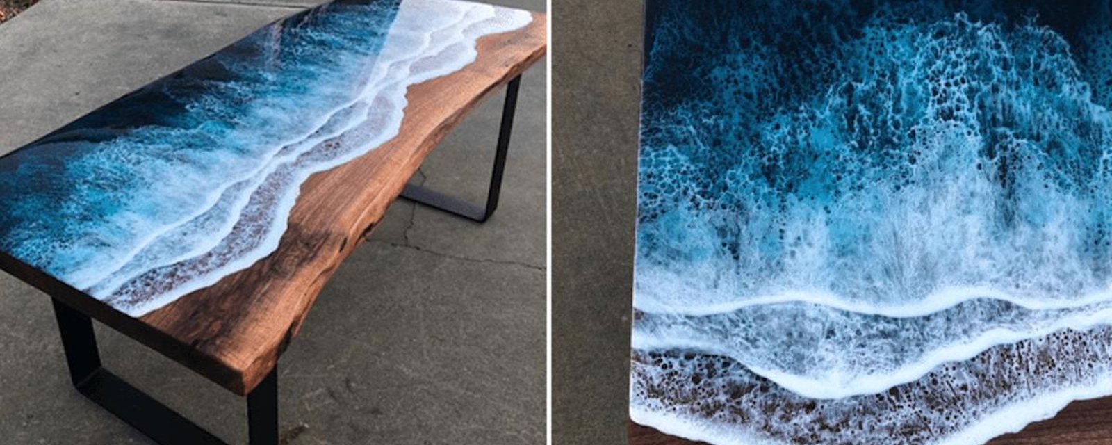 Des artistes créent de superbes tables qui évoquent la mer ou les rivières