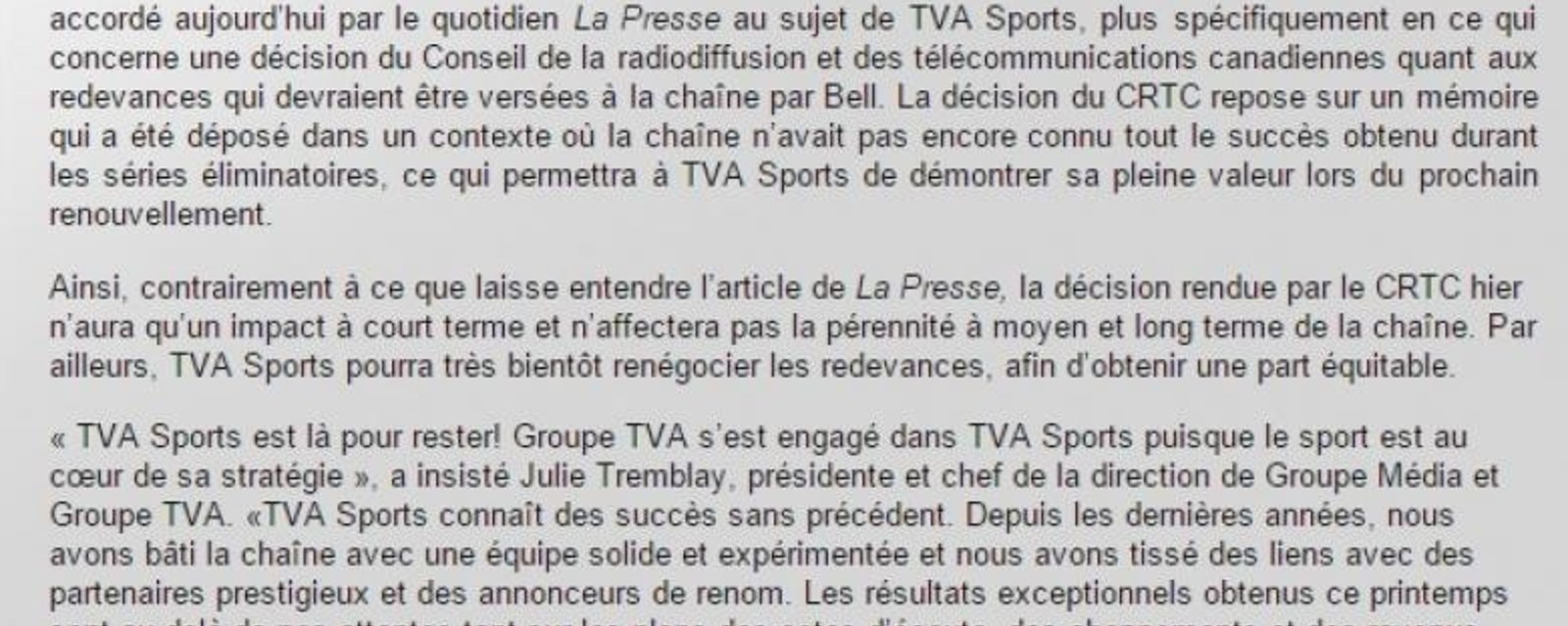 TVA SPORTS CONTRE-ATTAQUE!