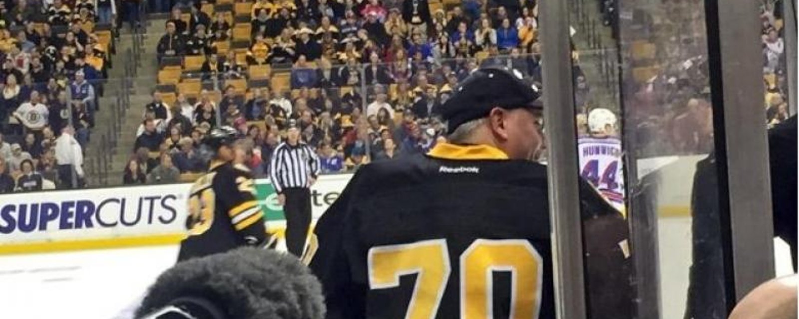 (Photos): The Bruins dress 50-year old Bob Essensa as emergency backup.