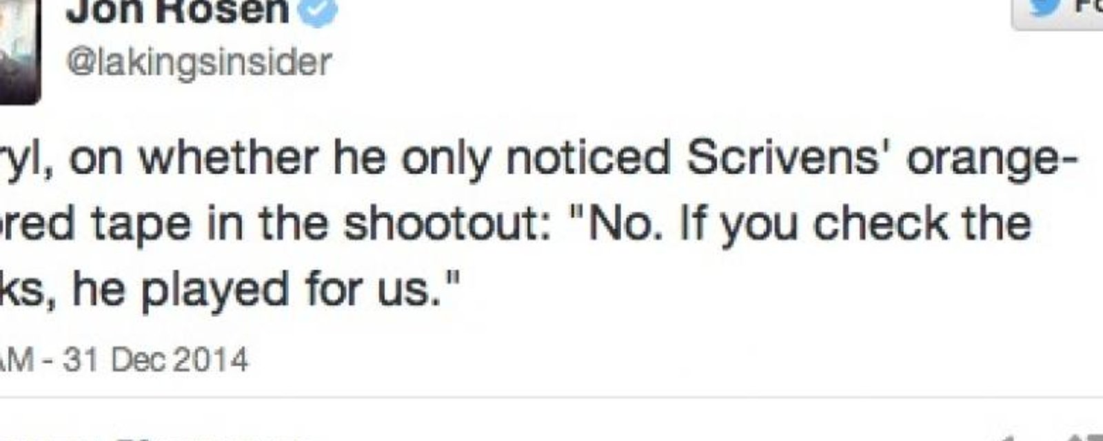 (PHOTOS): Kings Head Coach stops shootout to argue about Scrivens&amp;#039;s stick!