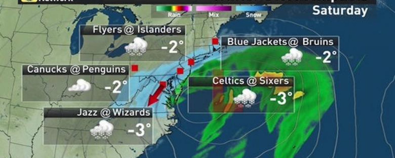 Update: The NHL postpones another game because of blizzard.