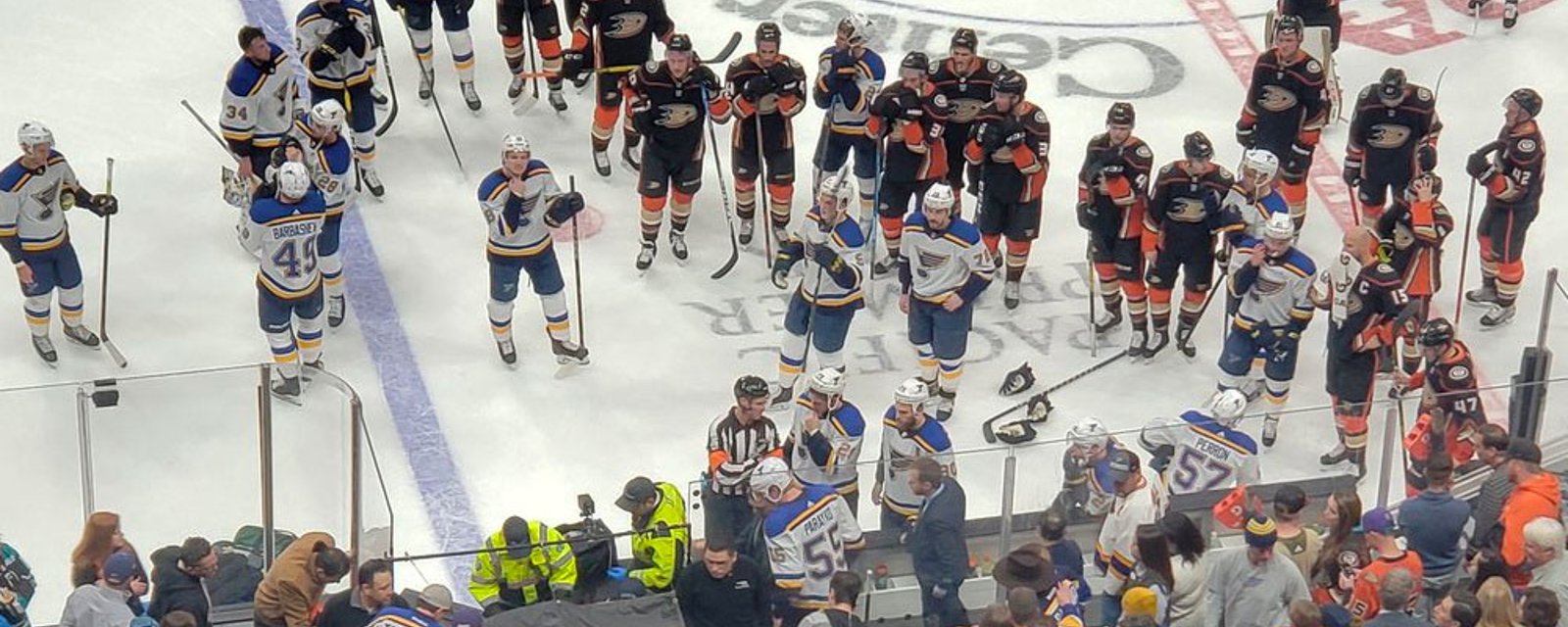 Bouwmeester’s dad rushes to his son’s side after he collapsed at the bench 