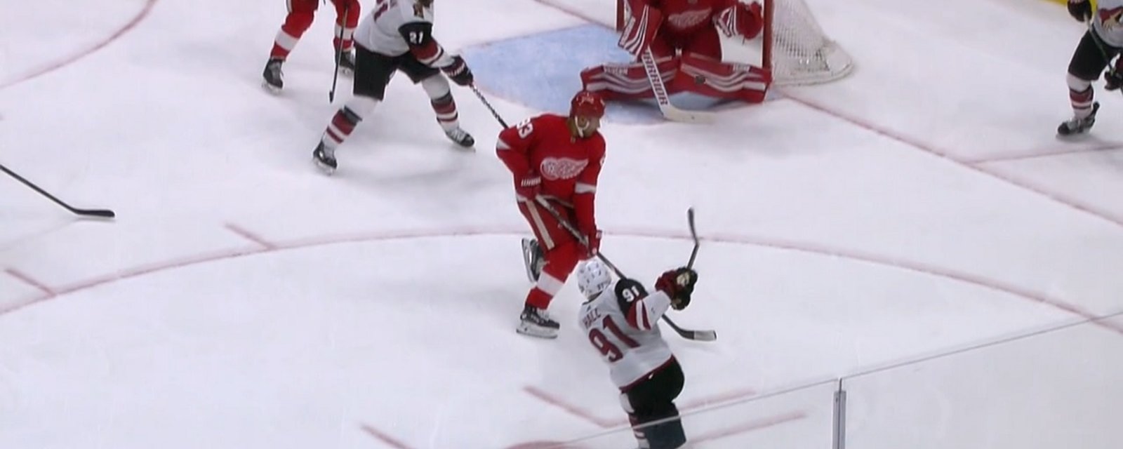 Taylor Hall goes bar down for his first as a Coyote.