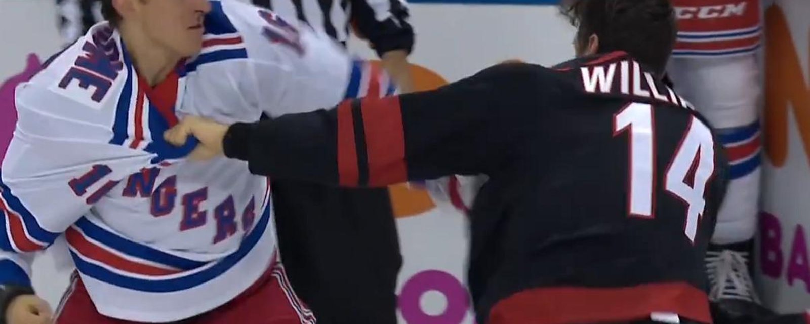 Justin Williams and Ryan Strome drop the gloves in the opening minutes of the playoffs!