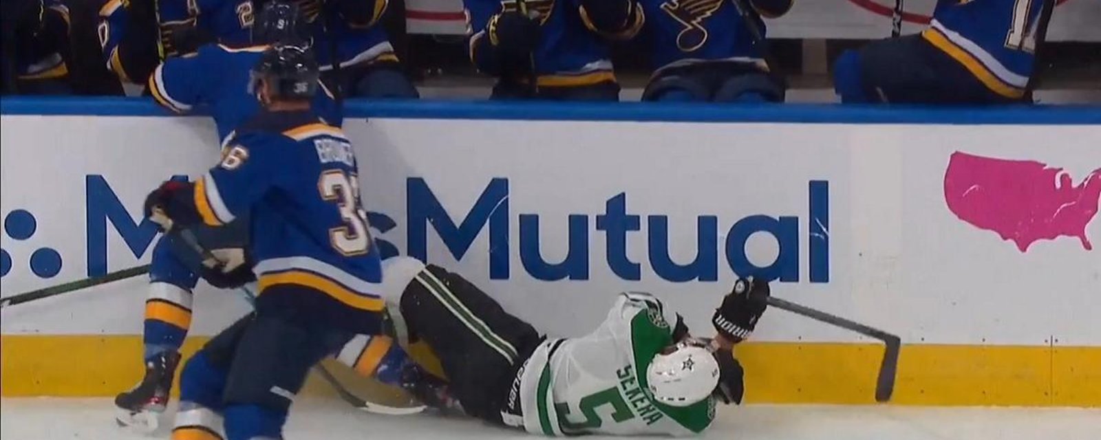 Samuel Blais drills Sekera from behind but injures himself.