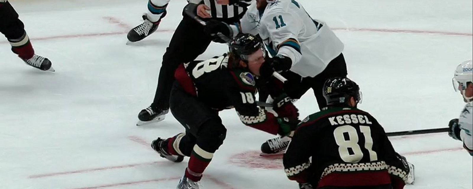 Stefan Noesen crosschecks Christian Dvorak right in the face.