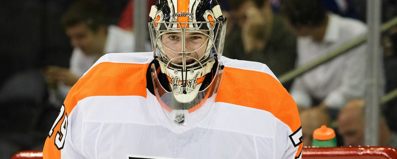 Carter Hart snaps after 6 - 1 loss to the Bruins.