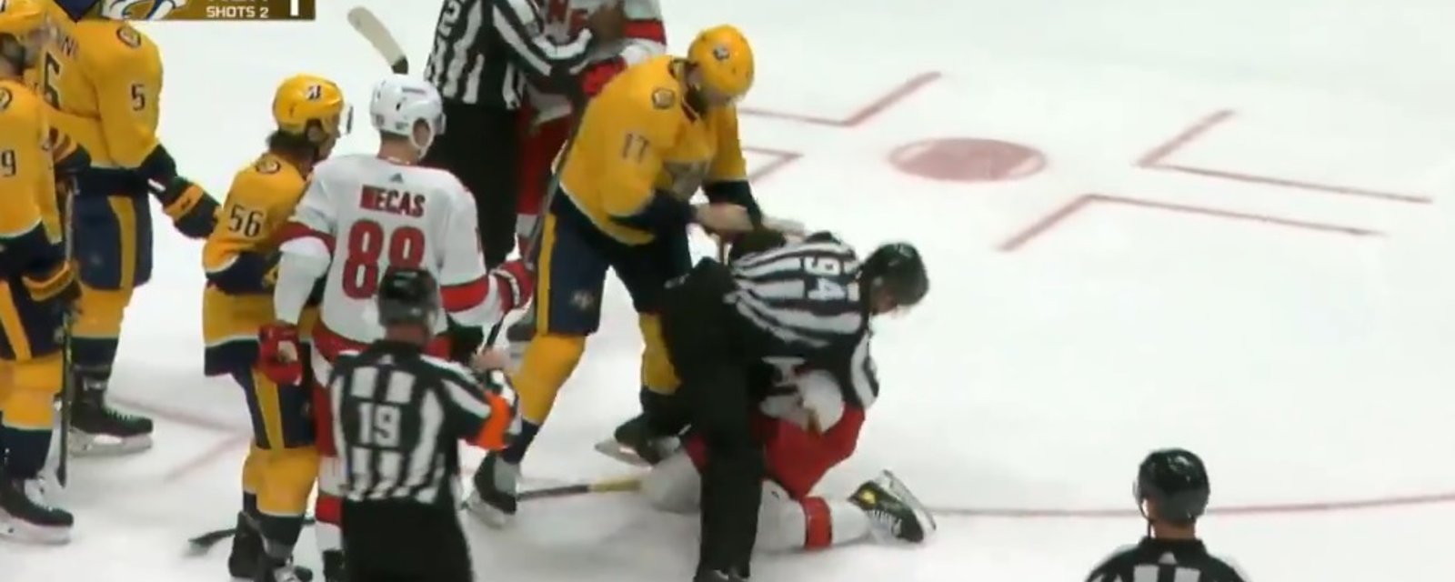 Ben Harpur shoves an official in Game 4.