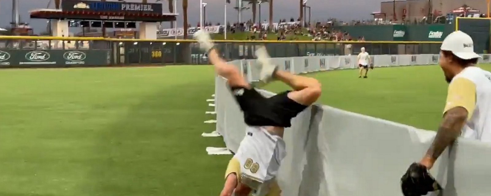 Nate Schmidt makes an unbelievable circus catch over the fence.