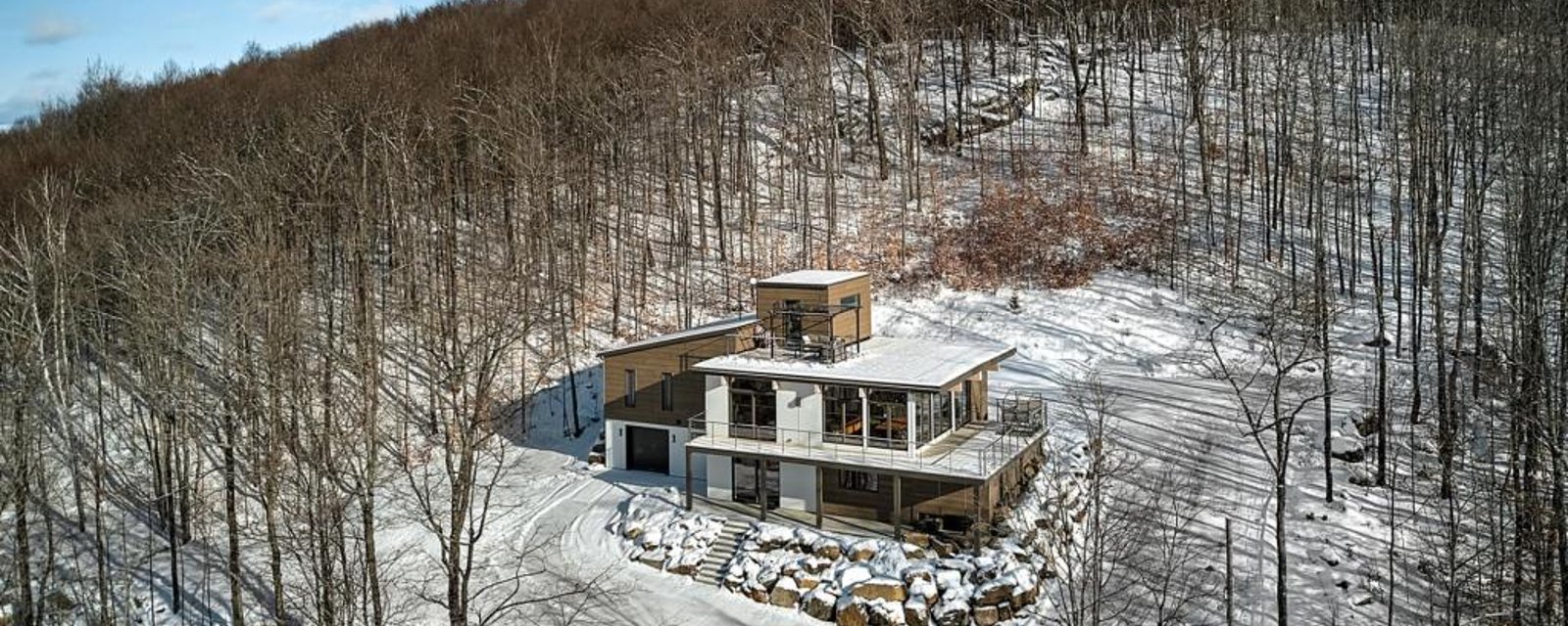 Sérénité, vue panoramique sur le lac et raffinement contemporain vous attendent dans cette résidence à flanc de montagne