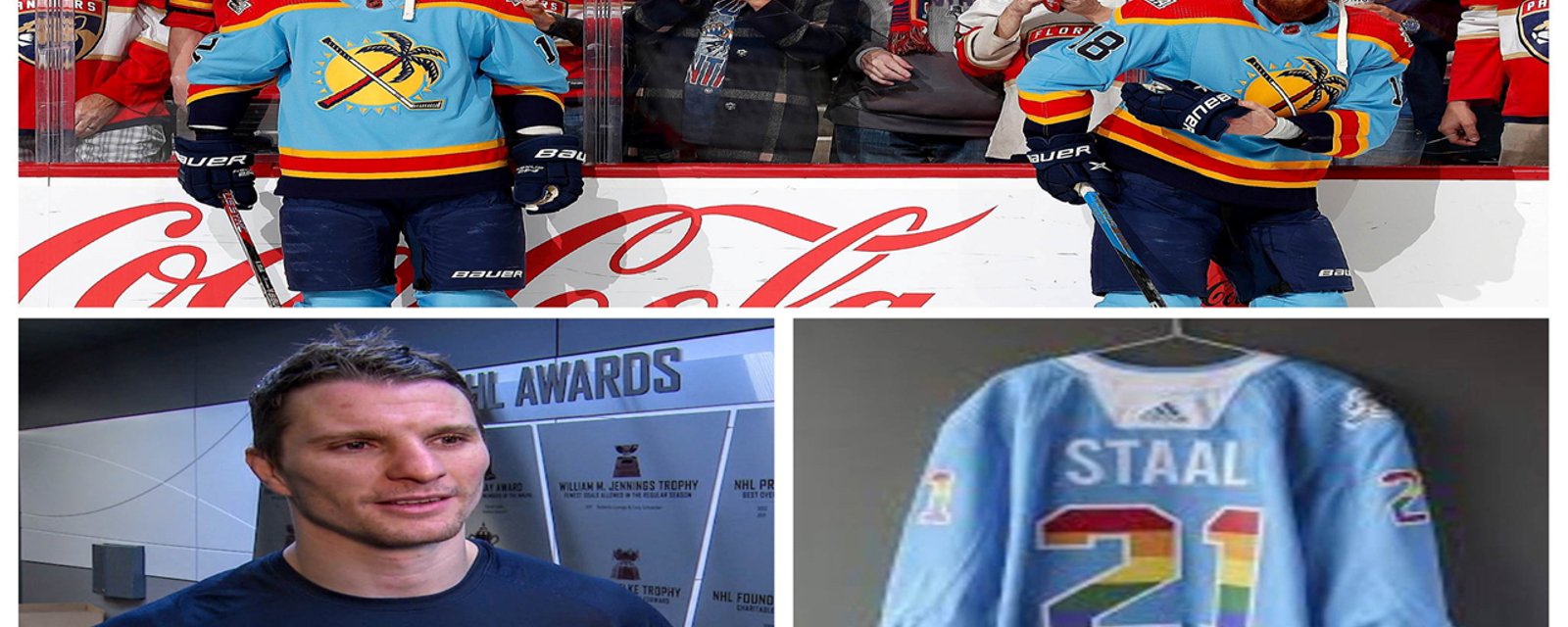 Antoine Roussel démolit solidement Eric Staal après qu'il ait refusé de porter le chandail LGBTQ+