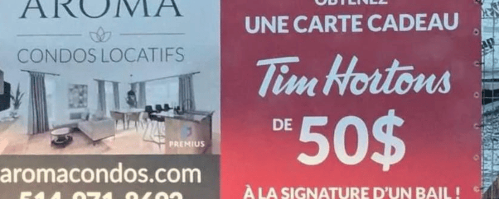 Un promoteur offre une carte cadeau de 50$ du Tim Horton's pour signer un bail allant jusqu'à 2 275 $