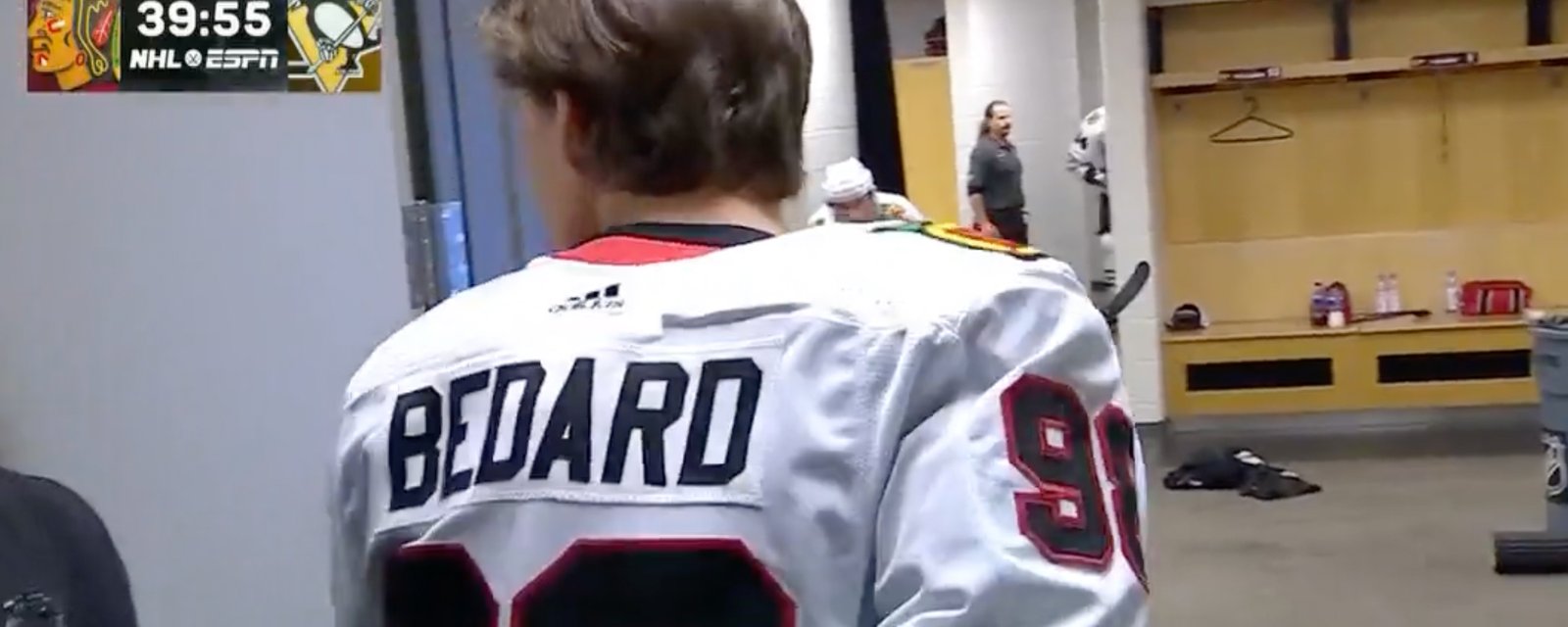 Silly mistake by Connor Bedard caught live right before his first NHL game!