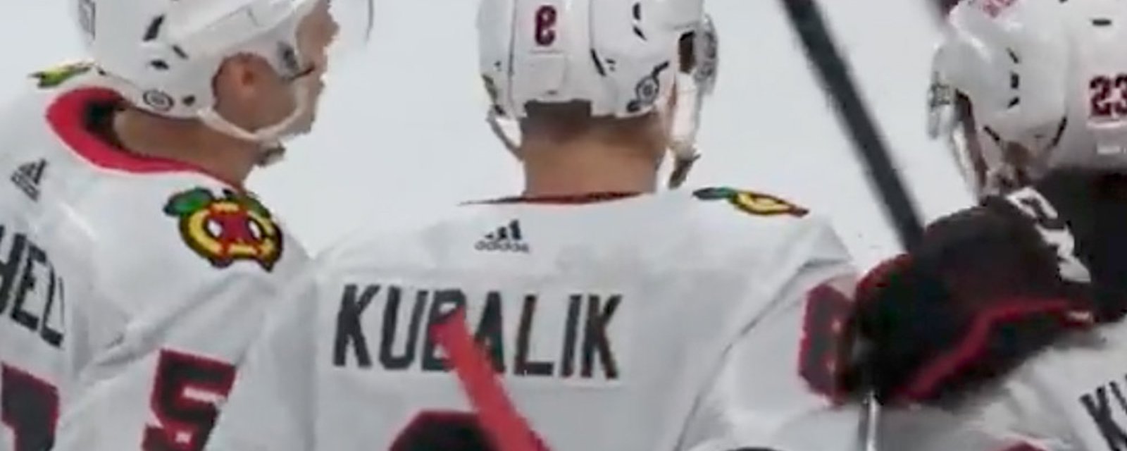 Dominik Kubalík fires a rocket for the 1st Chicago Blackhawks goal of the season 